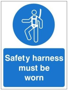 White Rigid PVC Safety Harness Must Be Worn Sign 150mm Wide x 200mm High