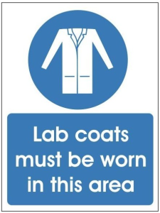 White Rigid PVC Lab Coats Must Be Worn In This Area Sign 150mm Wide x 200mm High