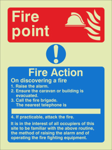 Luminous Fire Point / Fire Action Notice Sign 150mm Wide x 200mm High