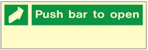 Luminous Rigid PVC Push Bar To Open Emergency Door Sign 300mm Wide x 100mm High