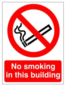 White Rigid PVC No Smoking In This Building Sign 150mm Wide x 200mm High