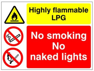 Highly Flammable LPG, No Smoking & No Naked Light Safety Sign