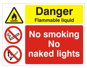 Danger Flammable Liquid, No Smoking & No Naked Light Safety Sign