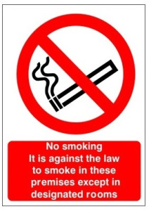 White Rigid PVC No Smoking / Only Smoke In Designated Rooms Sign 150mm wide x 200mm High