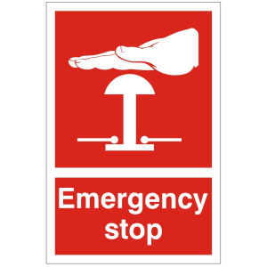 Red Emergency Stop Sign - 200mm Wide x 300mm High