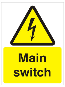 White Rigid PVC Mains Switch Sign - 150mm Wide x 200mm High
