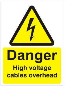 White Rigid PVC Danger High Voltage Cables Overhead Sign - 300mm Wide x 400mm High