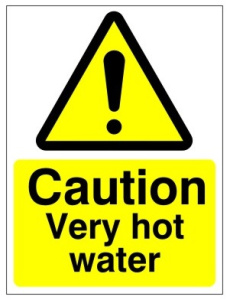 Caution Very Hot Water Sign - 150mm Wide x 200mm High