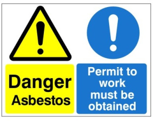 Danger Asbestos / Permit To Work Sign - 600mm Wide x 450mm High