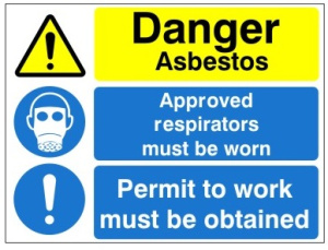 Danger Asbestos Approved Respirators / Permit Sign - 400mm Wide x 300mm High