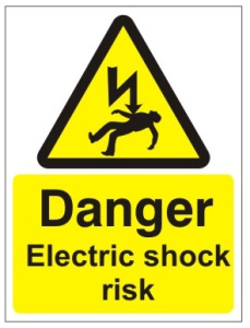 White Rigid PVC Danger Electric Shock Risk Sign 150mm Wide x 200mm High