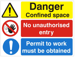 White Rigid PVC Danger Confined Space Sign - 400mm Wide x 300mm High