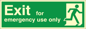Exit For Emergency Use Only Sign Luminous PVC C/W Self Adhesive 400x150mm