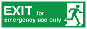 Exit For Emergency Use Only Sign C/W Self Adhesive 400mm x 150mm