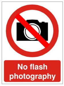 No Flash Photography Sign - 150mm Wide x 200mm High
