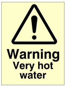 Warning Very Hot Water Sign - 150mm Wide x 200mm High