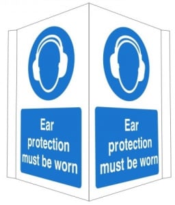 Projecting Ear Protection Must Be Worn Sign 400mm Wide x 300mm High