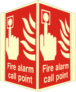 Luminous Rigid PVC Projecting Fire Alarm Call Point Sign 400mm Wide x 300mm High