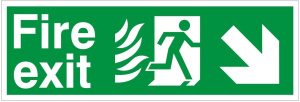 HTM65 Compliant Fire Exit Down / Right - 400 x 150mm White 