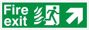 HTM65 Compliant Fire Exit Up / Right - 400 x 150mm White 