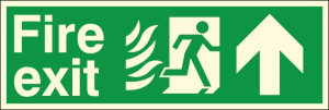 Self Adhesive HTM65 Compliant Fire Exit Up/Forward Sign - 400 x 150mm Luminous