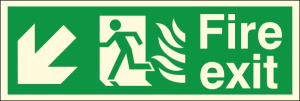 Self Adhesive HTM65 Compliant Fire Exit Down / Left - 400 x 150mm Luminous