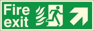 Self Adhesive HTM65 Compliant Fire Exit Up / Right - 400 x 150mm Luminous