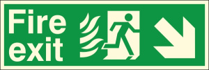 Self Adhesive HTM65 Compliant Fire Exit Down / Right - 600 x 200mm Luminous