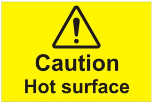 Caution Hot Surface Sign - 75mm Wide x 50mm High 