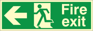 Luminous PVC Fire Exit Left Running Man Sign 150x400mm