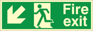 Luminous PVC Fire Exit Down & Left Running Man Sign 100x300mm