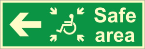 Luminous Rigid PVC Refuge Safe Area Sign - Left 400mm Wide x 150mm High
