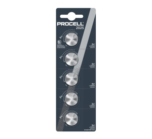 Duracell Procell Lithium Button Cell CR2025 3V 165mAh Battery (Pack of 5)