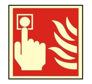 Luminous Rigid PVC Fire Alarm Call Point Sign 100mm Wide x 100mm High c/w Self-Adhesive Back